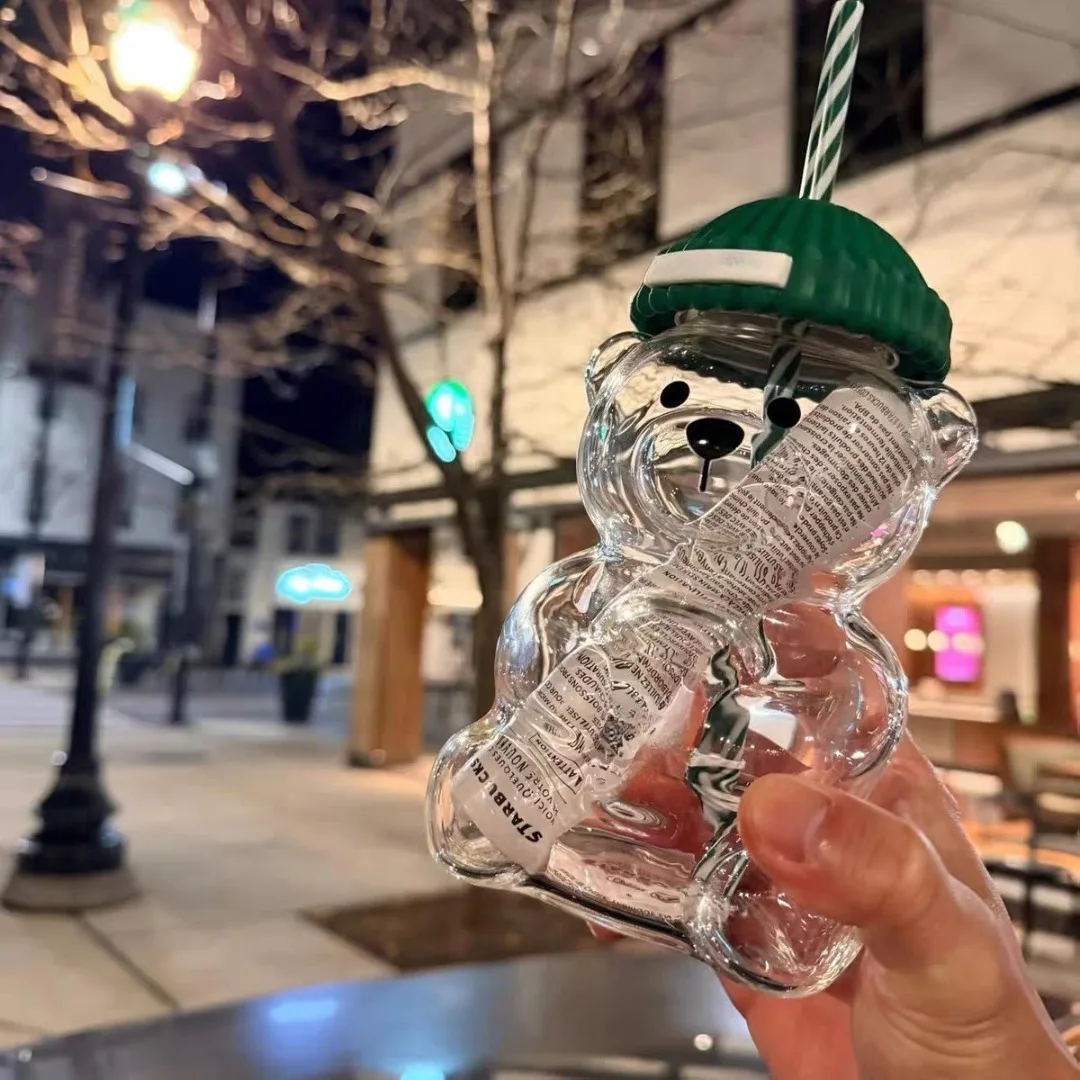 2026 جديد للبيع الدب شكل كوب بلاستك أو زجاجي مع القش القهوة القدح لطيف الكرتون الإبداعية كوب عصير زجاجي فنجان شاي درينكوير #2