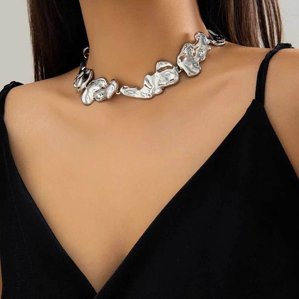 Fashion Metal Lava Necklace New Simplicity Liquid Metal Irregular Collar Personality Women Choker