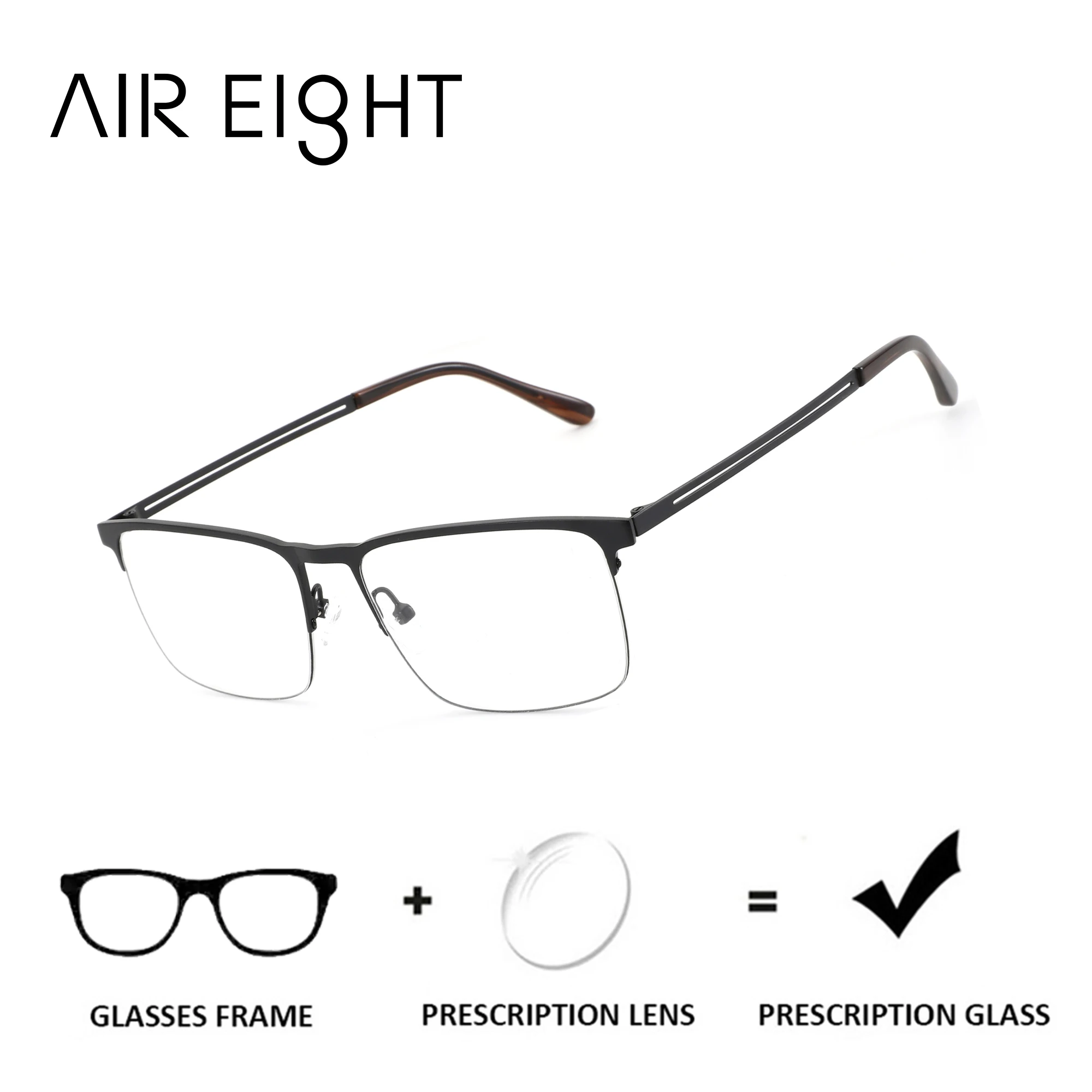 

AIR EIGHT Metal Rectangle Half-Rim Prescription Glasses For Men Correcting Vision Progressive/Myopia Optical Lenses