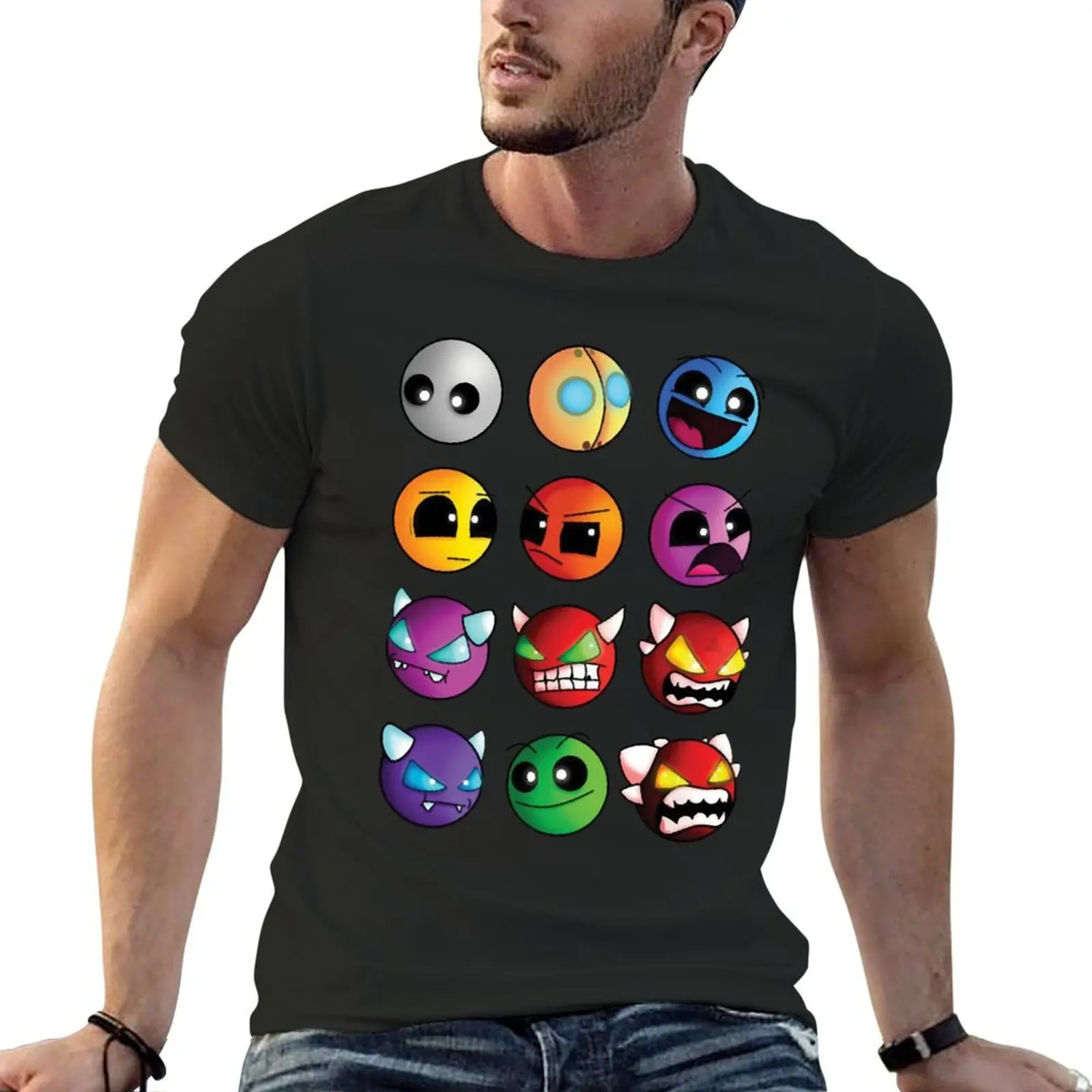 

geometry dash difficulty demon faces T-Shirt boys whites vintage t shirts heavy weight t shirts for men