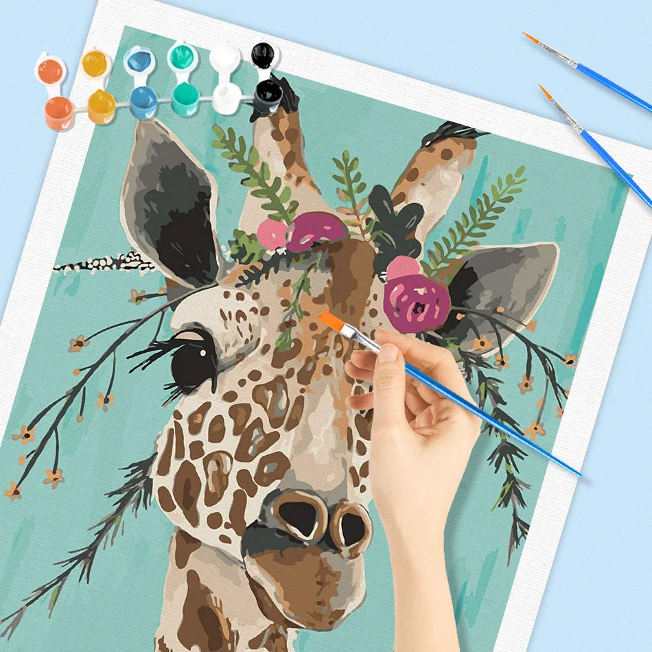 RUOPOTY Paints By Numbers Animals giraffe 50x40cm Pictures Oil Painting By Numbers Set Gift Coloring By Numbers Canvas Wall Set