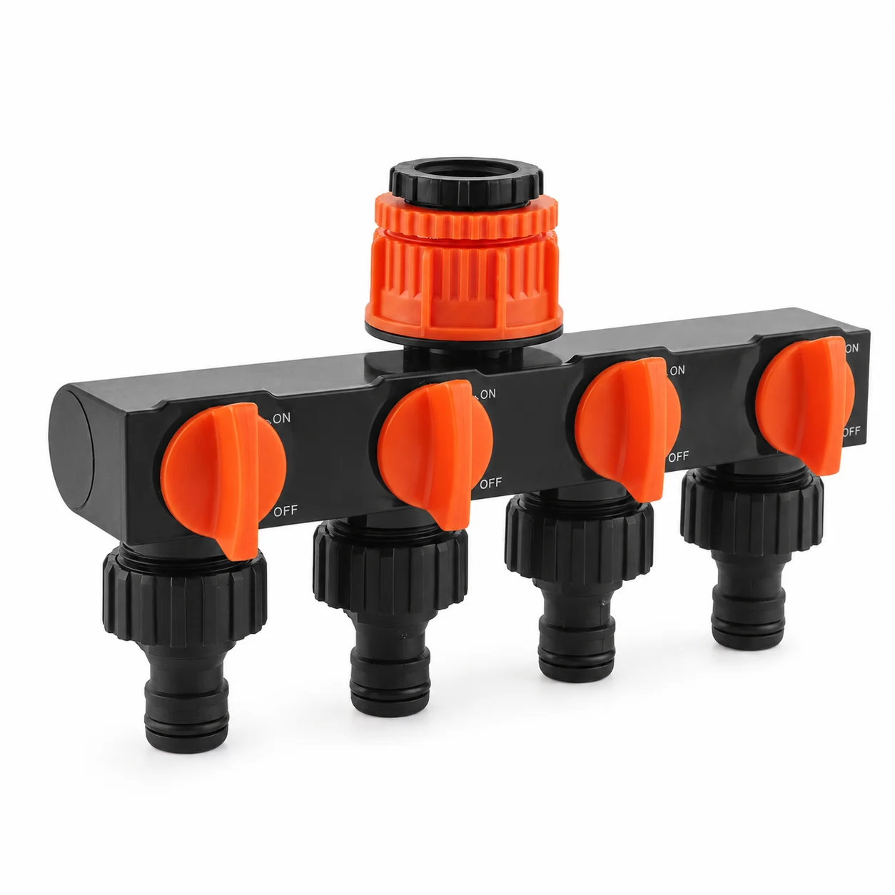 4 Way Garden Hose Splitter with Individual Valves, Faucet Water Distributor for Irrigation and Outdoor Watering
