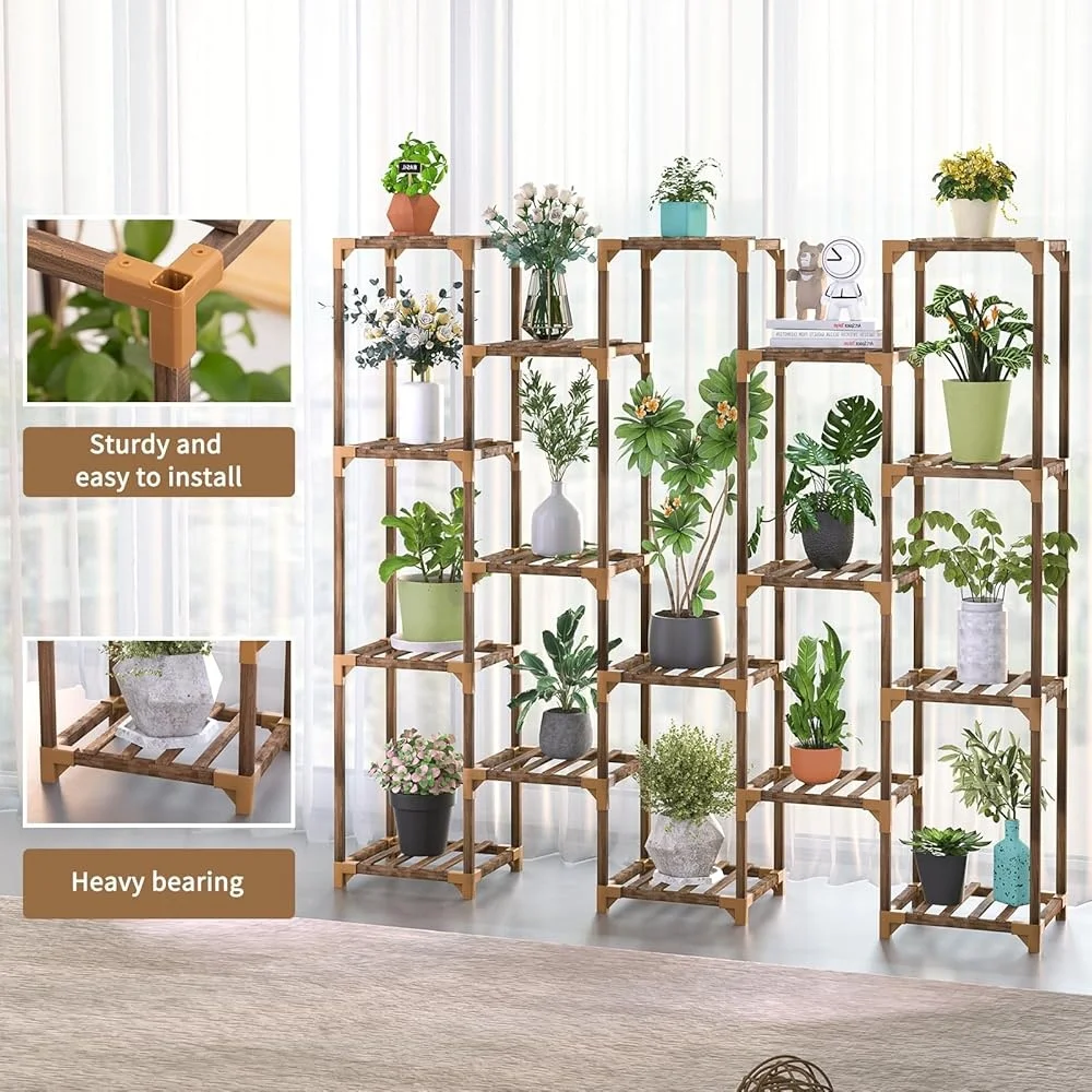 Tall Plant Stand Indoor Outdoor 17 Tier Plant Shelf Large Wood Plant Rack Multi Function Plant Holder Corner Storage Solution