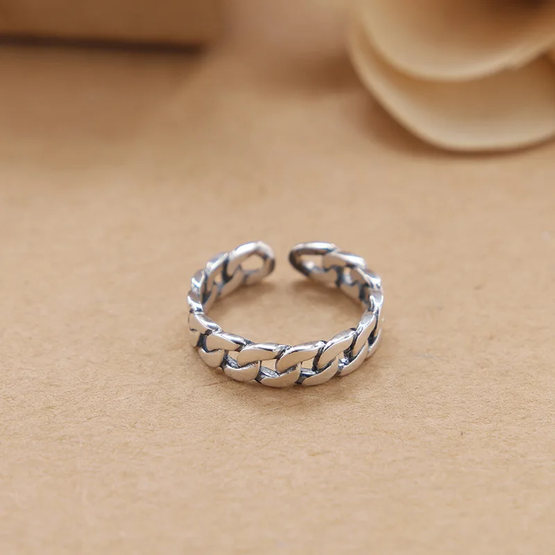 Buyee 925 Sterling Silver Fashion Ring Finger Double Circle Simple Chain Ring for Women Men Fashion Fine Jewelry Circle Gift