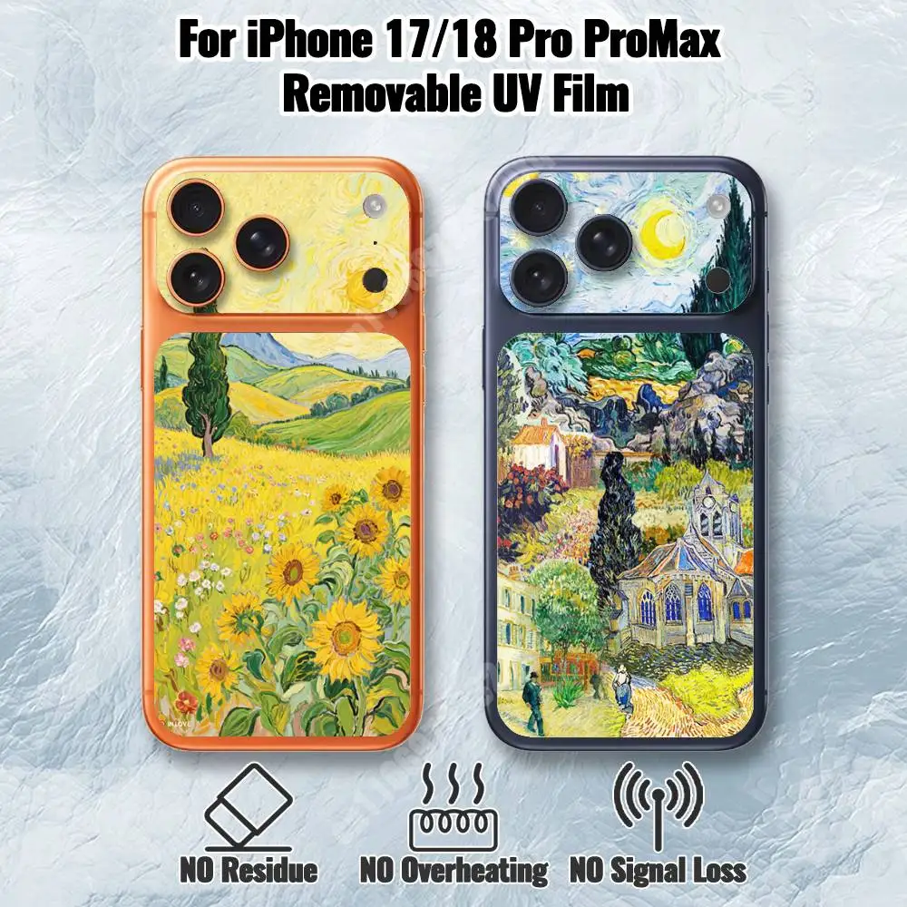Van Gogh Starry Sunflowers Removable UV Film for iPhone 17 Pro 18 ProMax HD Back Sticker