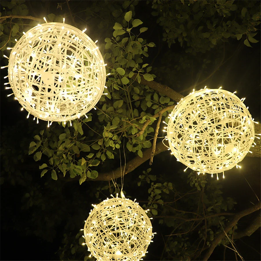 20/30CM LED Rattan Ball Christmas Garland String Lights Outdoor Hanging Festoon Fairy Lights for Home Garden Wedding Party Decor