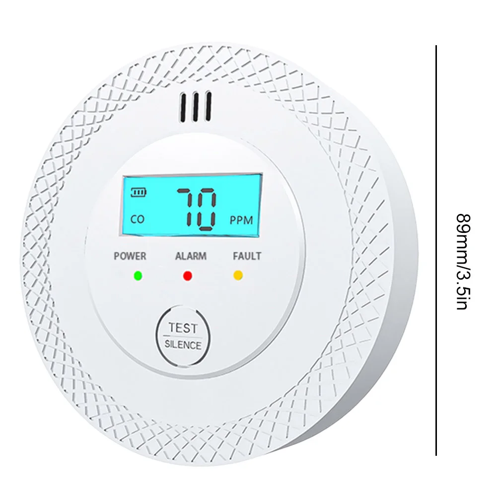 Высокочувствительный детектор угарного газа со светодиодным дисплеем и питанием от батареи для безопасности дома и офиса