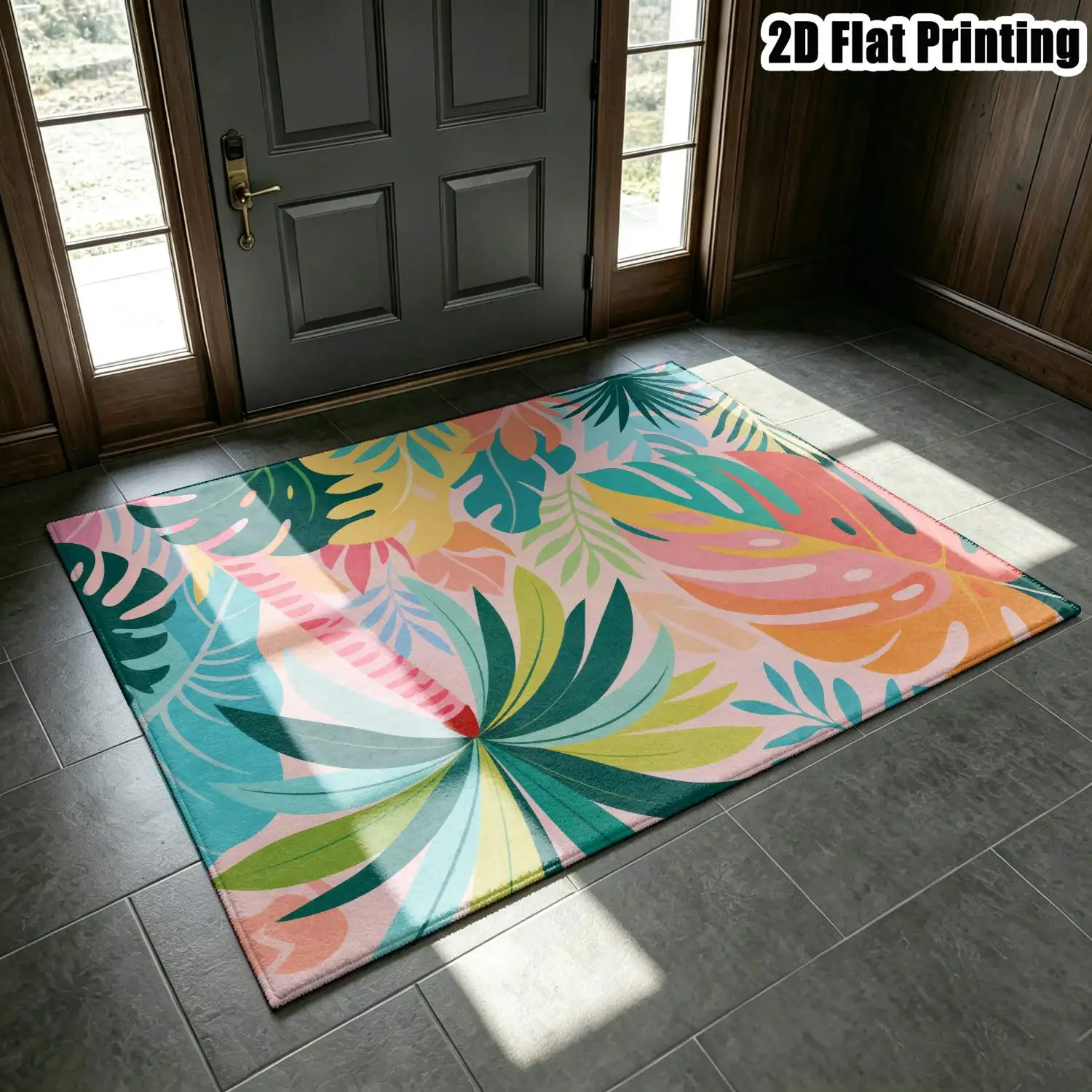 1Pc 2D Printed Tropical Plant Pattern Carpet: Nordic/Instagram/Modern Minimalist/European Style, Home Decor Floor Mat, Multi-Size, Machine Washable, Suitable for Entrance, Living Room, Bedroom, Dining Room, Foyer