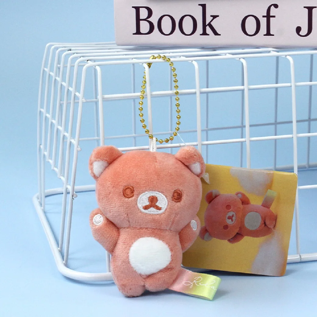 9CM Cute Rilakkuma Mini Plush Toy Keychain After Rain Sunshine Accessory Soft Cartoon Bear Rainbow Stuffed Bag Charm Kids Gifts