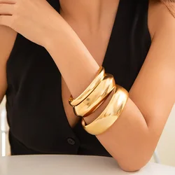 3Pcs/set Punk Geometric Chunky Hollow Rings Bracelet for Women Smooth Multilayer Big Bangles Jewelry Ladies Wedding Party Gifts