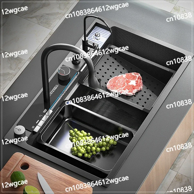 Waterfall Sink  Stainless Steel Large Single Slot Multifunctional Tank Apartment Wash Basin Drainage on The Left