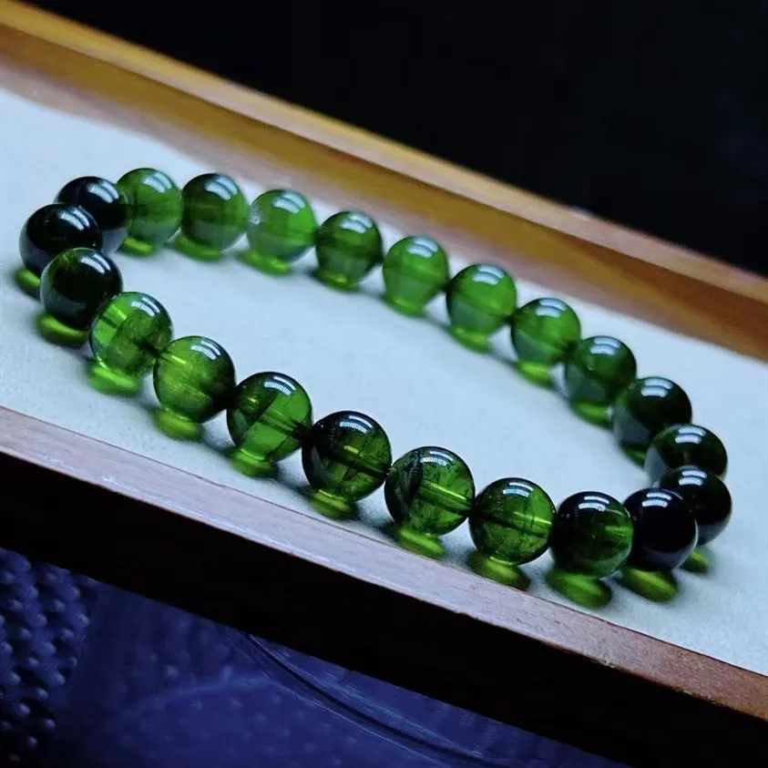 

Natural Green Tourmaline Clear Round Beads Bracelet Brazil Clear Round Beads 8.5MM Women Men Green Tourmaline AAAAA