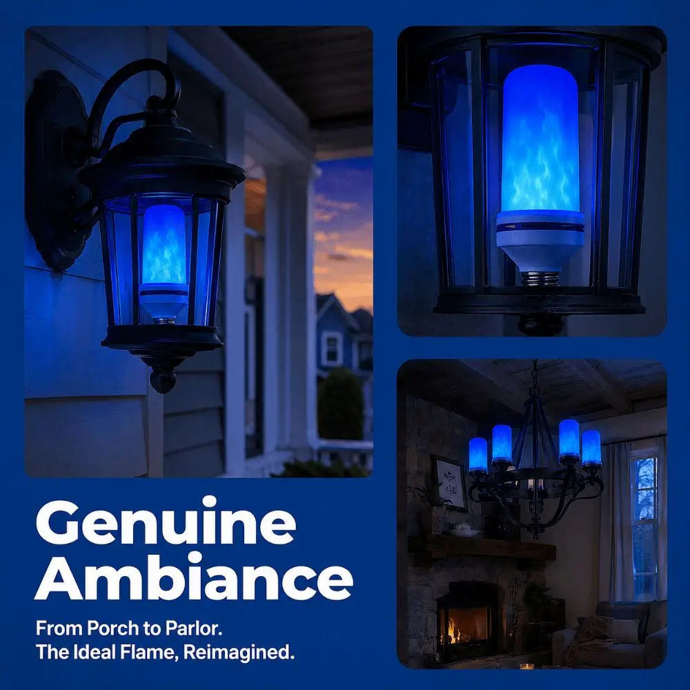 2 Pack E27 Base Flame Effect Light Bulb 3W 4 Modes LED Flame Light Bulb Blue Light Upside Down Effect Flickering Light Bulb