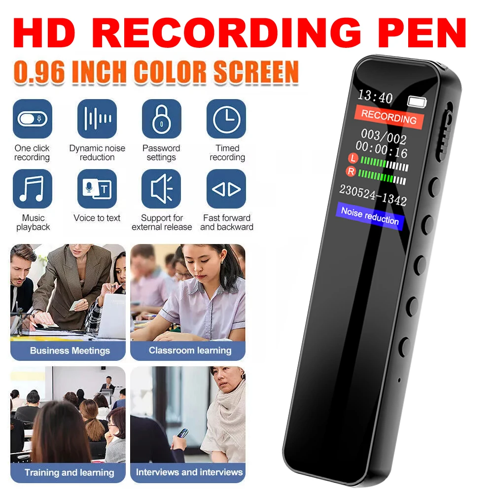 Digital Voice Recorder Professional Dictaphone Noise Reduction Voice Activated Audio Recording WAV MP3 Player Long Time Record