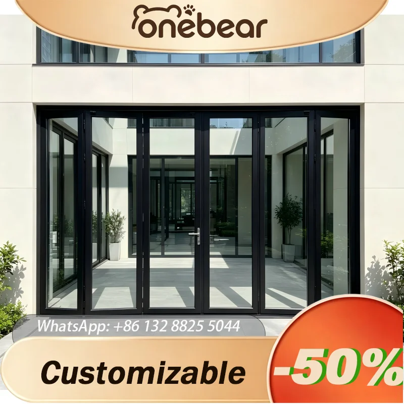 Aluminum Alloy Glass Multi-Panel Folding Door, Space-Saving Indoor Outdoor Accordion Door for Patio Courtyard Hotel Living Room
