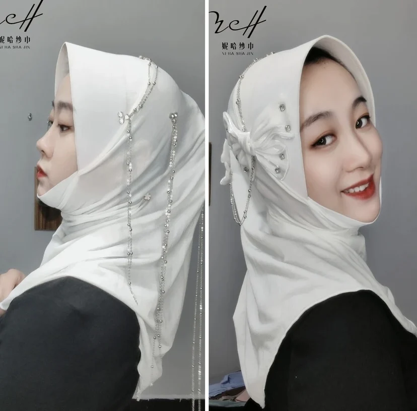 Bow Tassels Decor Cute Sweet Girls Moslem Hijabi
