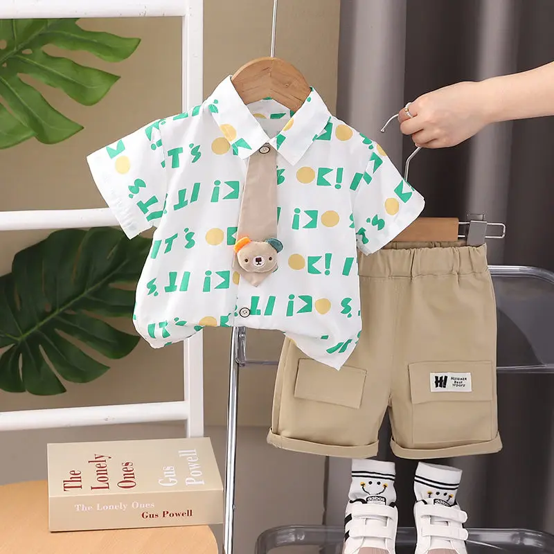 New Children Casual Clothes Suit Summer Boys Girls Printe Letters Shirt Shorts 2Pcs/Set Kids Toddler Clothing Infant 0-5 Years