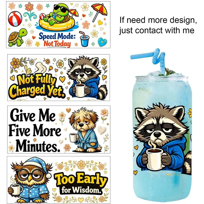 Funny Animals Quotes 16oz  Rub On UV DTF Transfer Sticker Waterproof DIY Decals 3D Transfers UVDTF Sticker 16oz UV DTF Cup Wraps