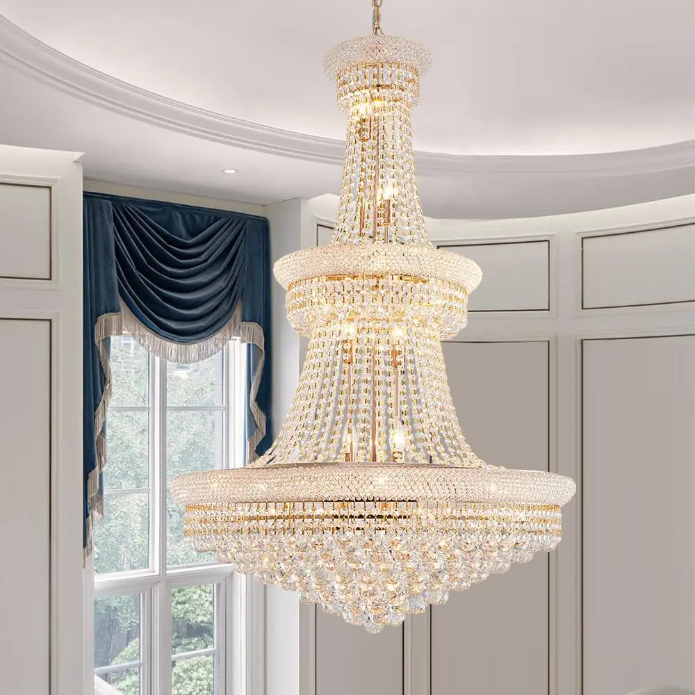 Crystal Chandelier Light - Diameter Layers Ceiling Chandeliers, Pendant Lighting for Living Room, Dining Room, Foyer