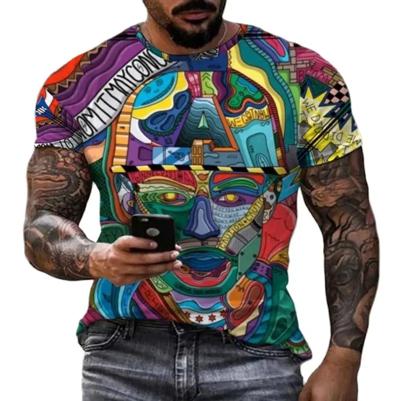 Abstract Pattern Art Graffiti Harajuku Print Four Seasons Men And Women Street Hip Hop Avant-Garde Round Neck Short Sleeve Tees