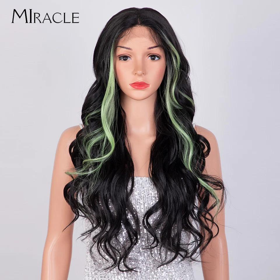 MIRACLE Deep Wave Synthetic Lace Front Wigs 613 Blonde Blue Pink Wig for Women Natrual Cosplay Lace Wig Synthetic Fake Hair