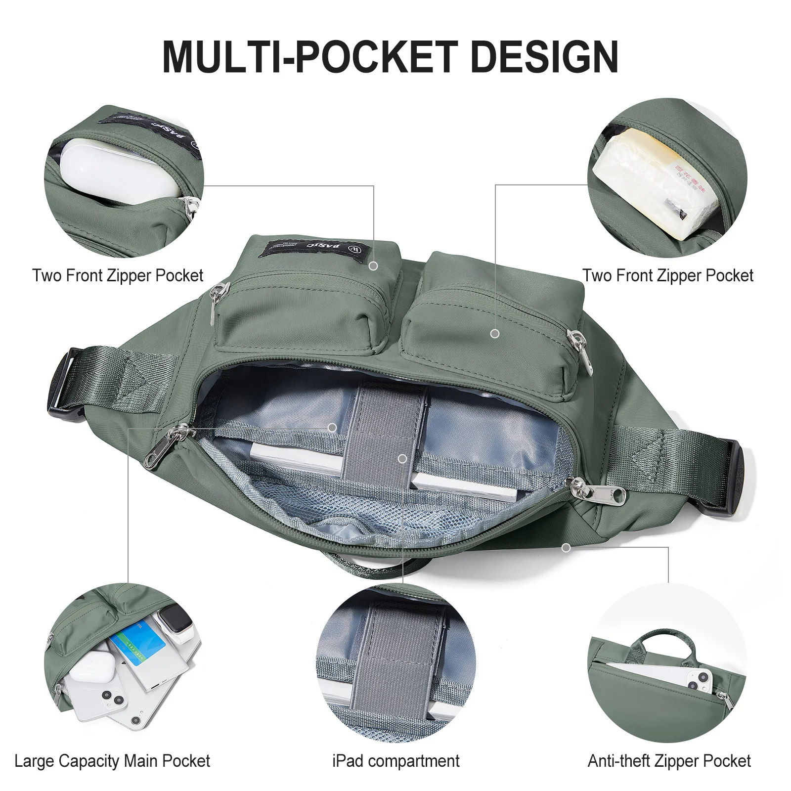 Lässige funktionale Umhängetasche, Body-Crossbody-Tasche, Radfahren, Sport, tragbare Brusttasche, Herren-Hüfttasche, Geldbörse, Anti-Diebstahl-Handytasche