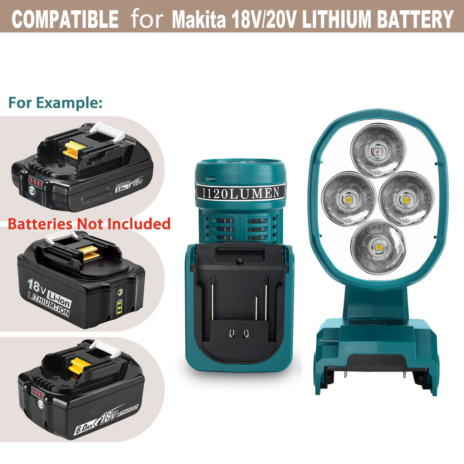 HAKSINKY Portable Folding Flashlight LED Worklight for Makita/DL/Ryobi/Bosch/Milwaukee/Black&Decker/Craftsman 18V/20V Battery