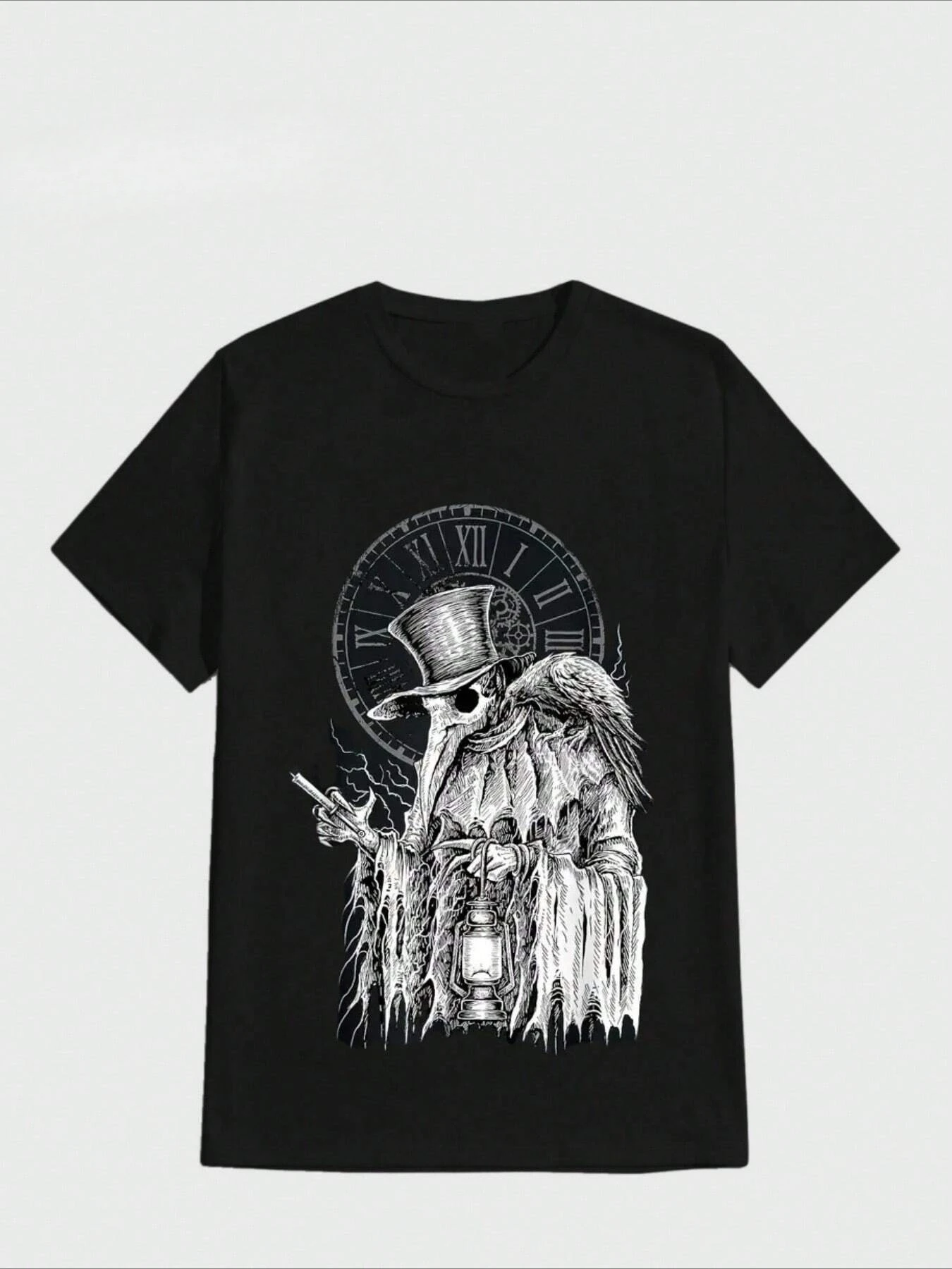 

Plague Doctor T-Shirt Horror Monster Print Casual Digital Print Pure Heavy Cotton T Shirt Short-sleeved Men's T-shirt