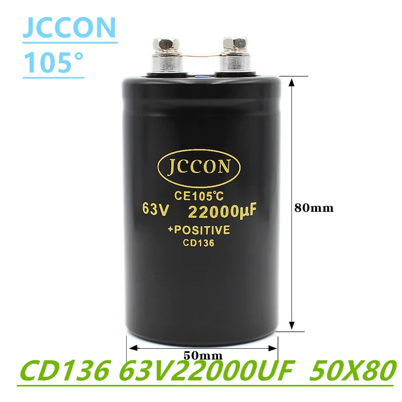 Jccon 63v22000uf Mfd Aluminium Bout Schroef Audio Filtering Elektrolytische Condensator 105 ℃ 50X80Mm Cd136 Omvormer Lift Condensator