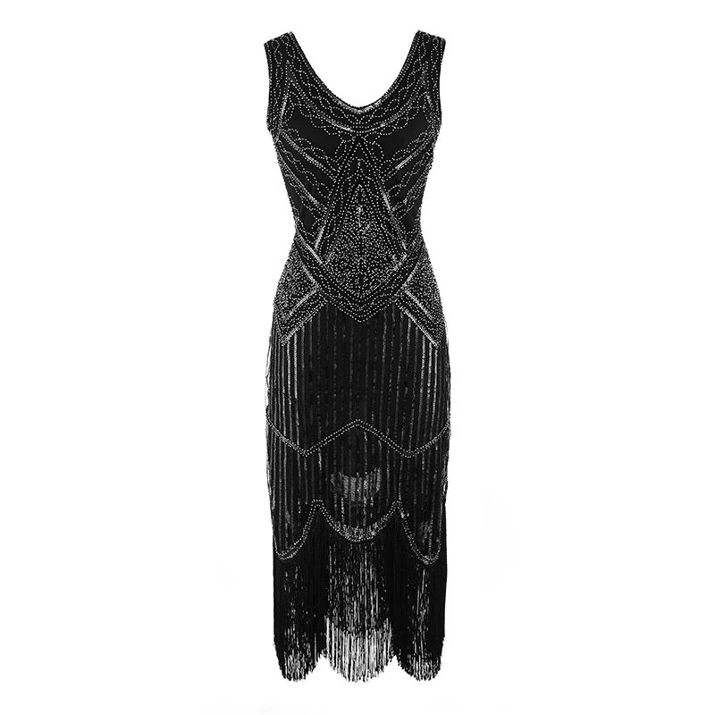 Women's 1920s Vintage Sequin Full Fringed Deco Inspired Flapper Dress Roaring 20s Great Gatsby Fall Cloths Dress Vestidos