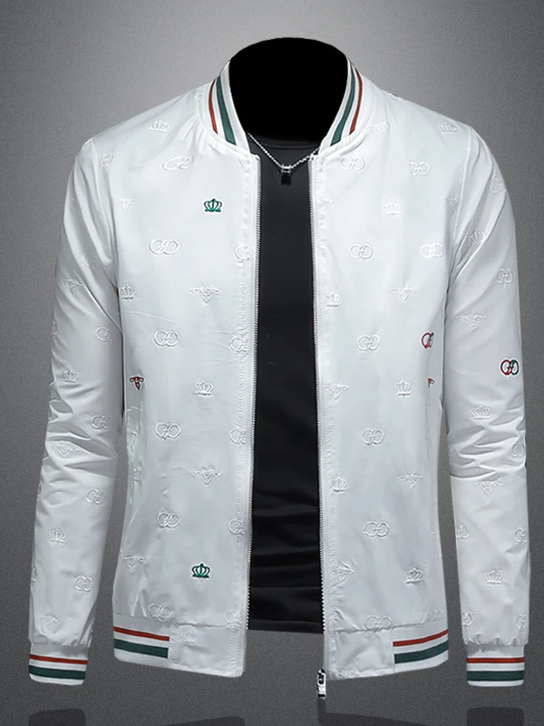 

Men's Baseball Collar Jaet Luxury Slim Fit Embroidered Casual Outerwear Polyester Fabric Long Sve Zipper Closure
