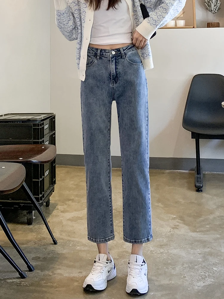

Прямые широкие джинсы с высокой талией, женские утягивающие девять точек, маленький размер, весна-осень, новые джинсовые брюки