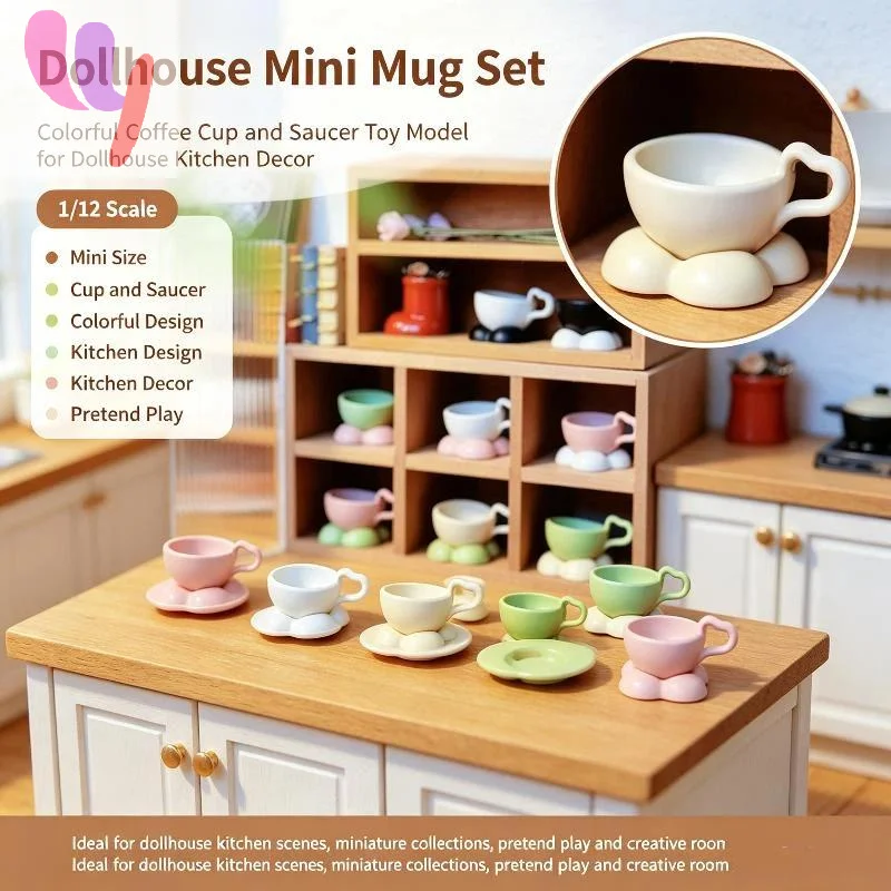 Hot French Mini Coffee Cup And Saucer Kit For Dollhouse Afternoon Tea Scene Decoration 1:12 Scale Miniature Doll Accessories Set