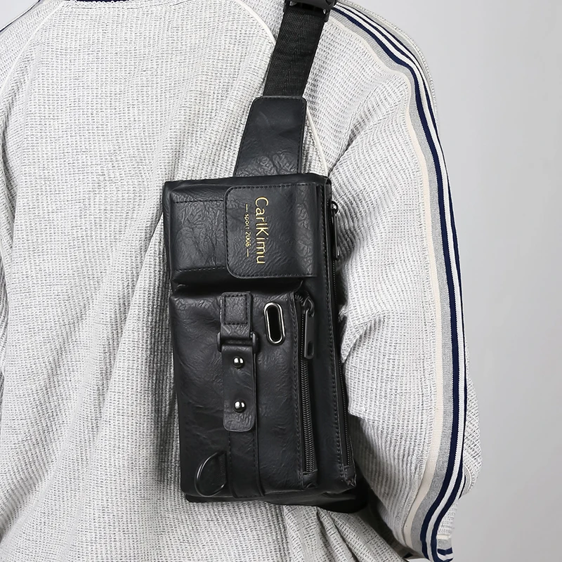 Herren-Hüfttasche aus PU-Material, sehr cool gestaltet, geeignet für Geschäftsreisen, Einzelschultertasche – Detail 10