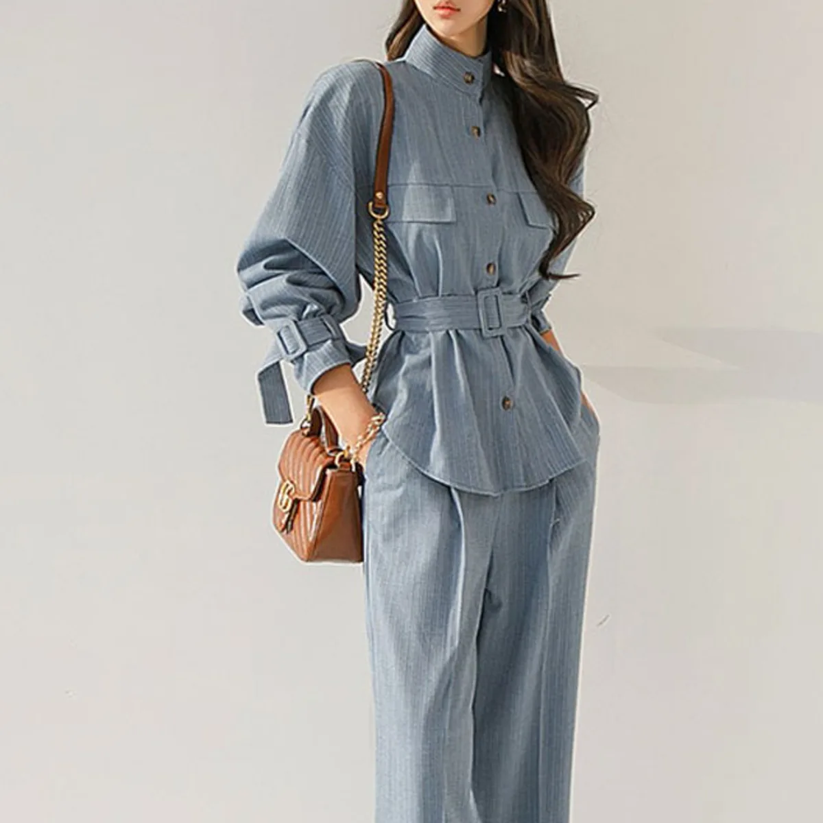 KWTX Elegant Women's Striped Long Sleeve Blouse, Tie Waist Slim Fit Shirt, Fall Fashion Tops With Cuff Ties, Chic Casual Wear