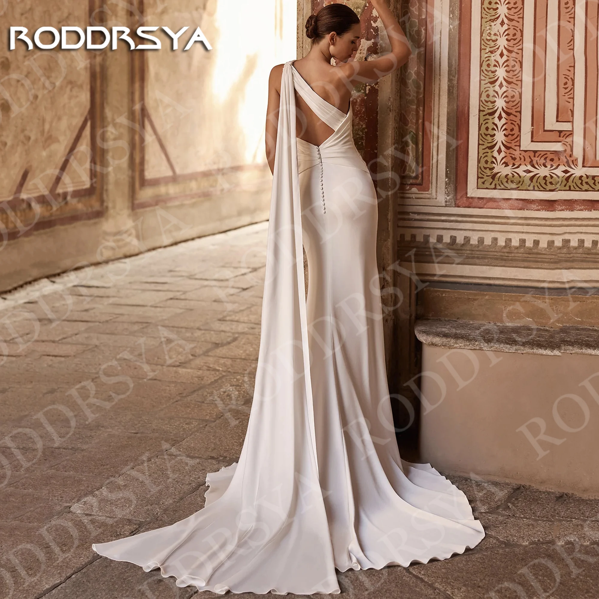 RODDRSYA Mermaid Wedding Dress One Shoulder Simple Elegant Satin Beach Bridal Dresses Ivory Sweep Train Customized Vestido Noiva