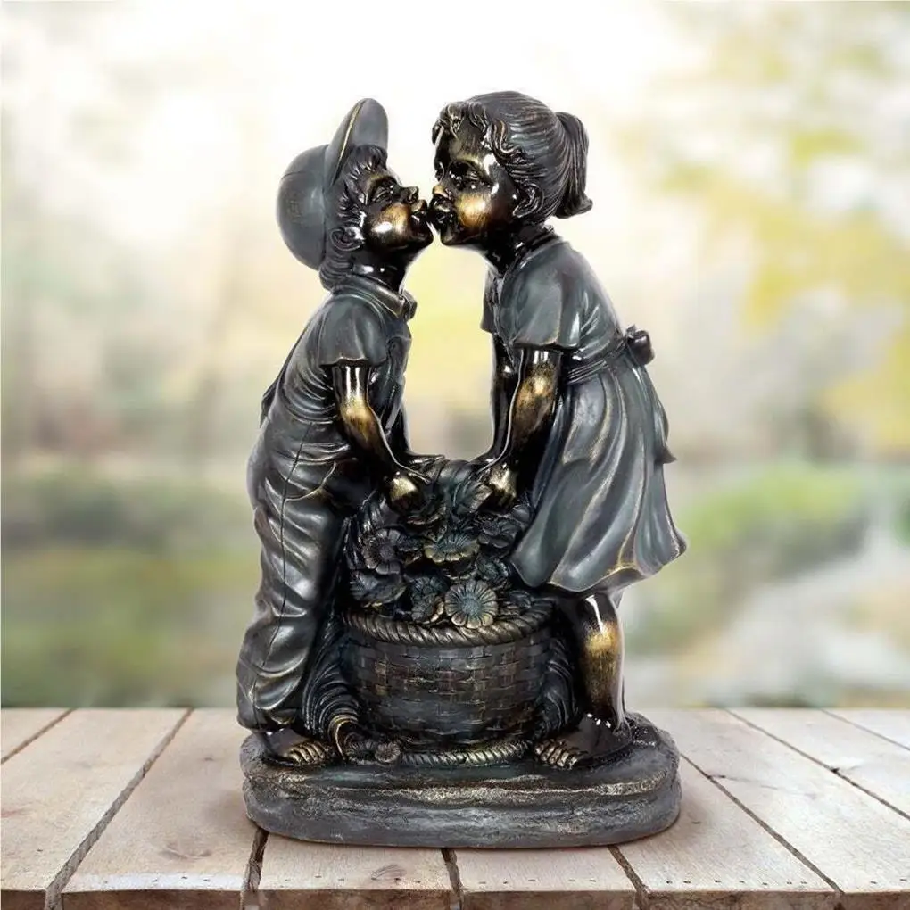 Boy And Girl Garden Statue Waterfall Figurine Flowerbed Ornaments Home