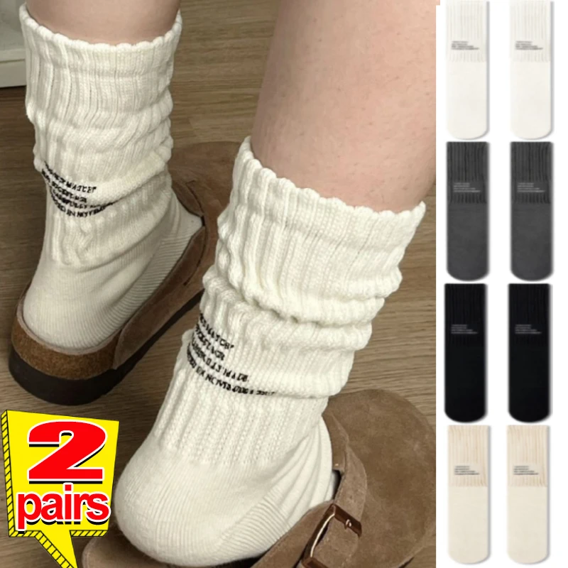 1/2 Paar Vrouwen Y 2K Brief Gebreide Lange Sokken Meisjes Effen Losse Losse Gehaakte Middelste Buis Lolita Sox Katoenen Laars Manchetten Ruches Sokken