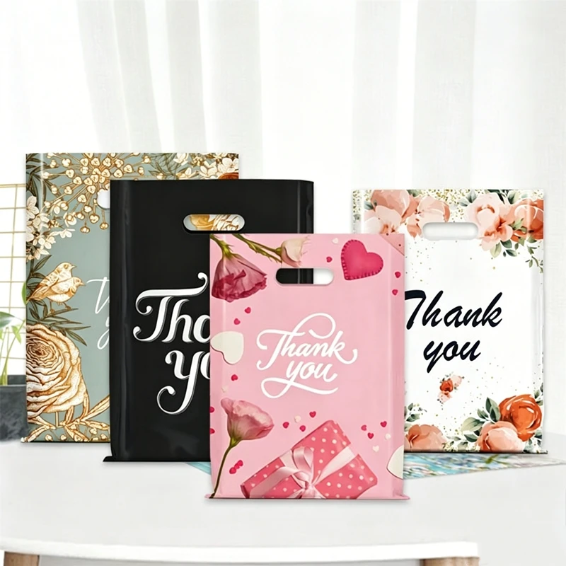 50pcs New Thank You Shopping Bags Durable Merchandise Extra Thick Reusable Handles Bag Convenient Party Gifting Sturdy
