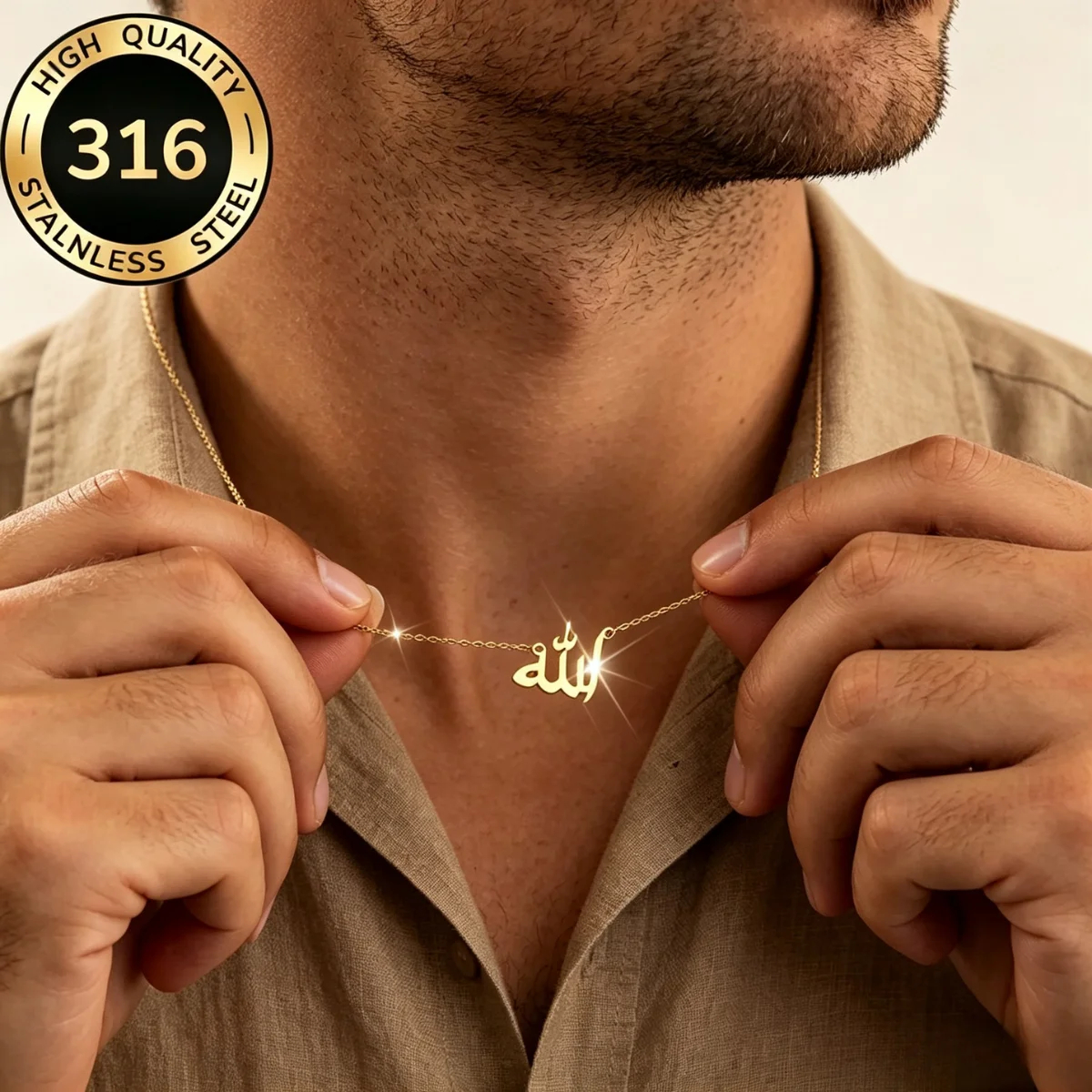 Men Fashion Letter God in Arabic Necklaces Unisex Islamic God Arabic Allah Pendant Necklace Jewelry Stainless Steel Collier Gift