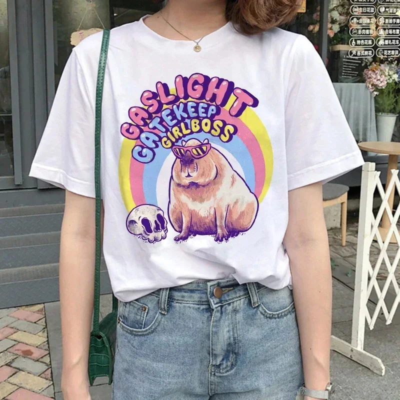 Cute Capybara Clothing T-Shirt Women Vintage Cartoon T Shirt Female Casual Anime Top Tees T Shirt Manga Women Graphic Tee Tops