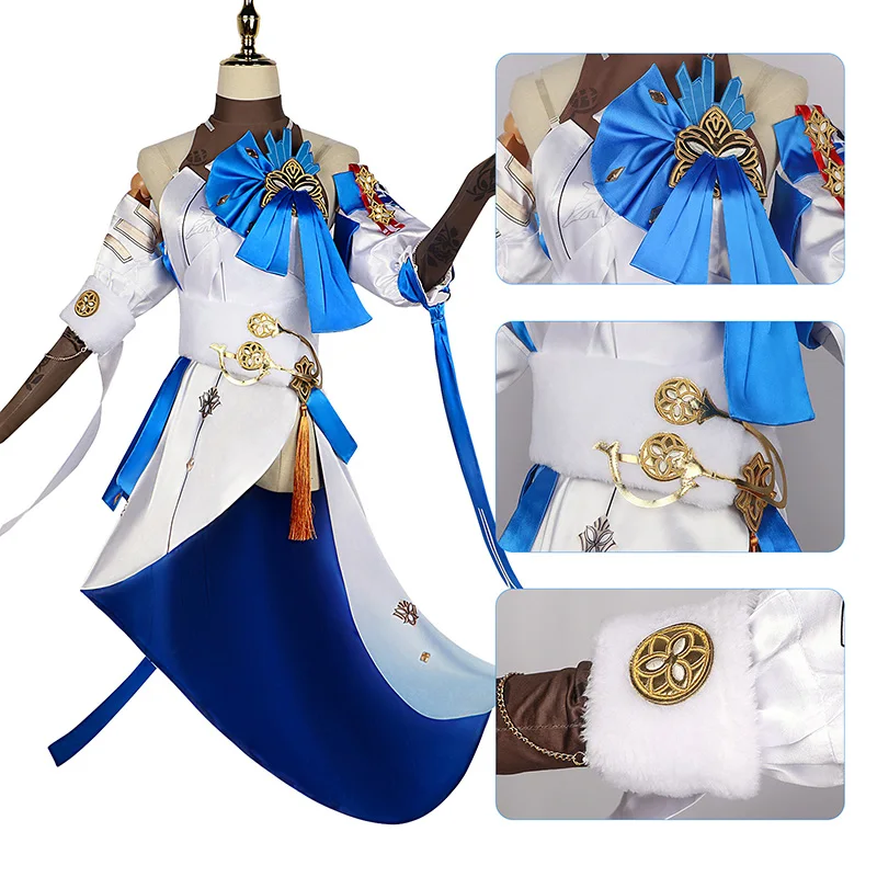 Honkai Star Rail Cos Bronya Cosplay  Blue corsage Sexy Delicate Backless Dress Female Halloween Costume B