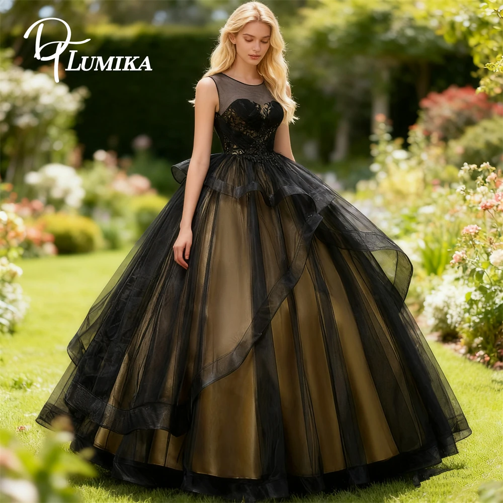 

DTLumika Sheer Neck Long Evening Dress for Women, A-Line Formal Occasion Dresses, Customized Corset Party Gown