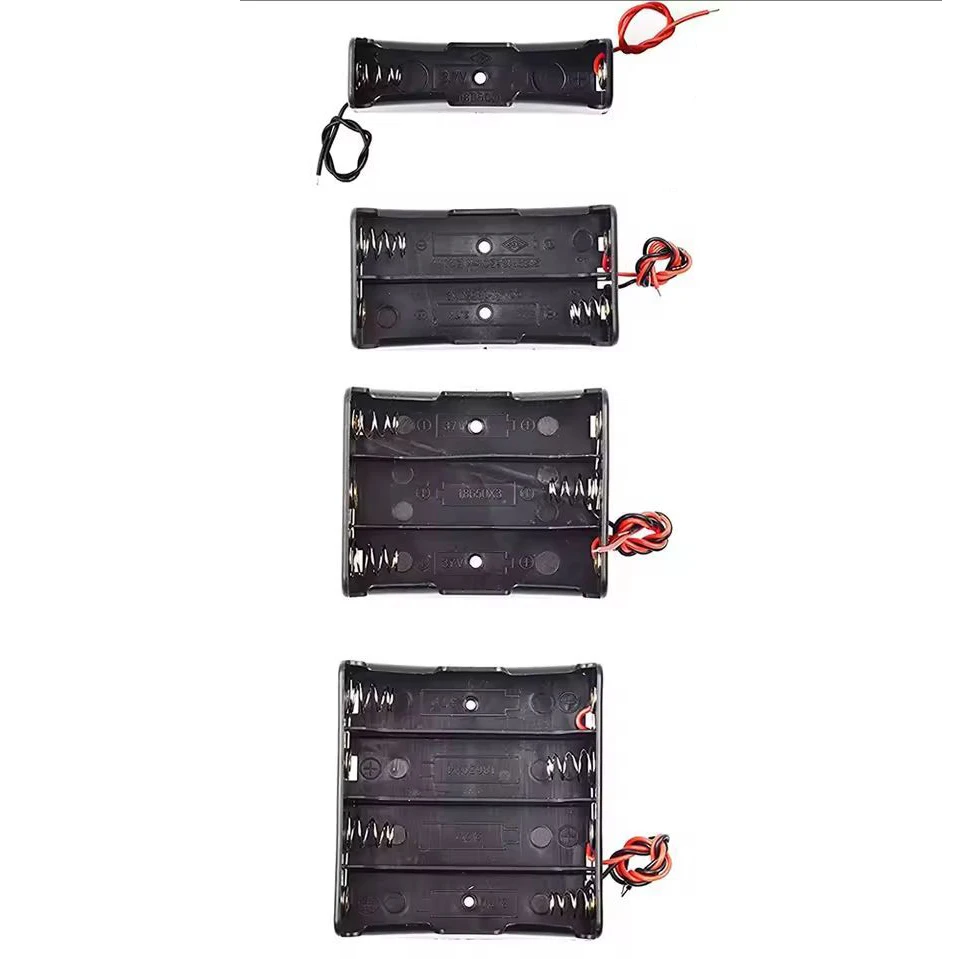 2pcs 18650 Battery Holder Box 1 Slot 3.7V Battery Storage Case 1/2/3/4 Cell Plastic Container with Connect Black Red Wires