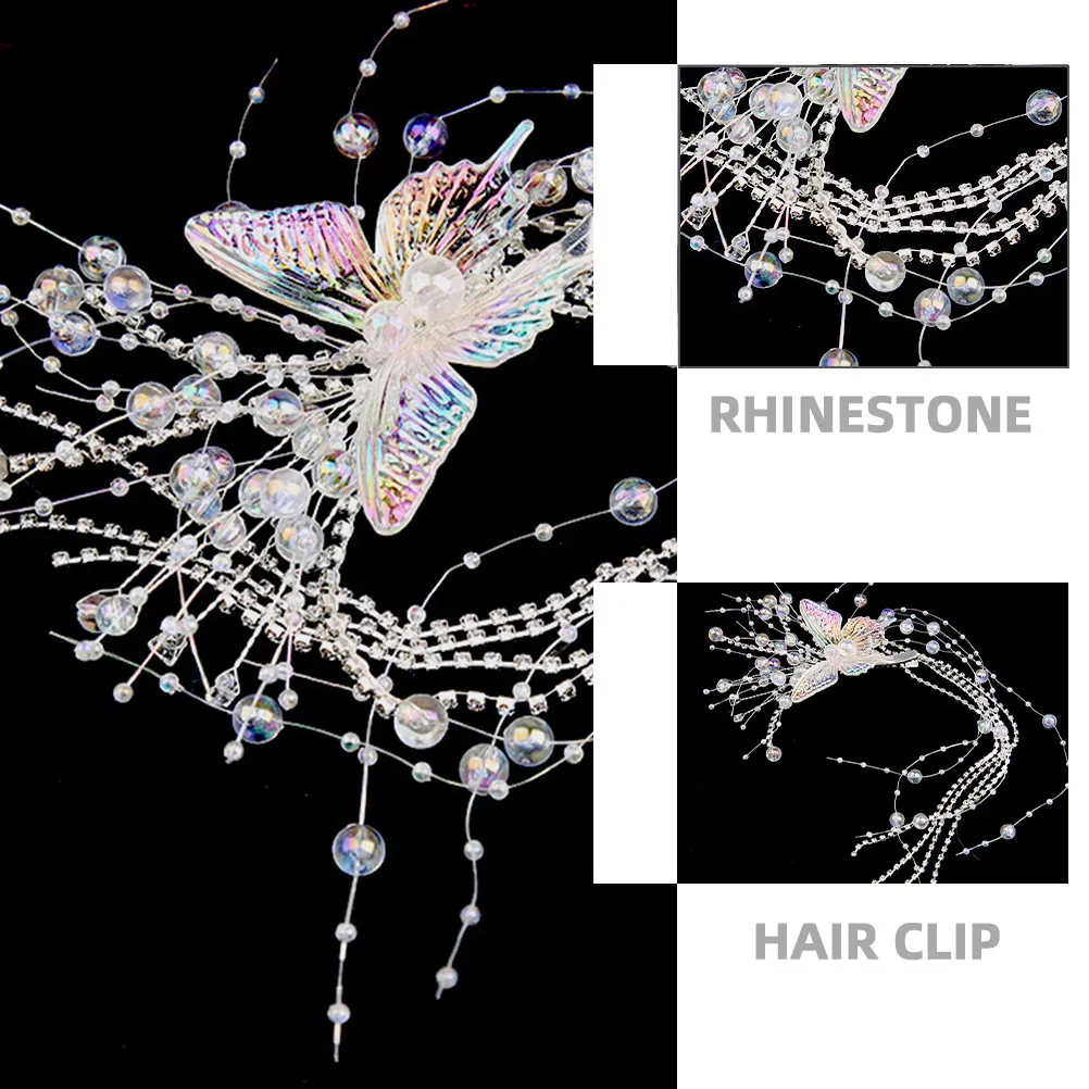 Bridal Wedding Hair Clip Butterfly Tassel Pearl Elegant Headpiece Updo Hair Accessories for Brides Fancy Claw Clip