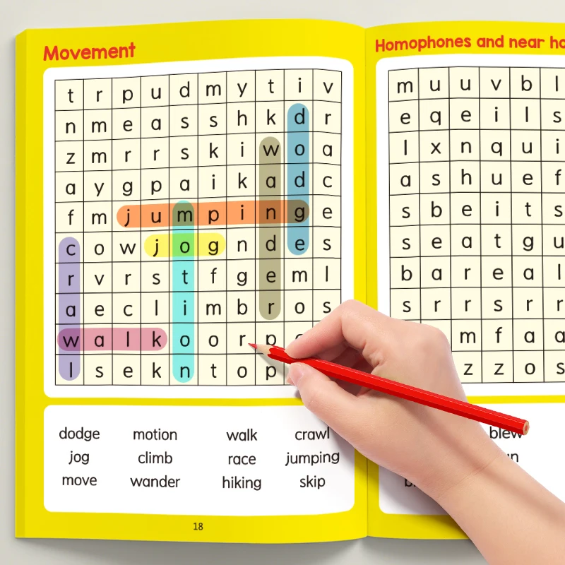 Children Spelling Practice Word Search Big Book for Elementary Level,Diverse Hidden New Word Puzzle,Brain Training Activity Book