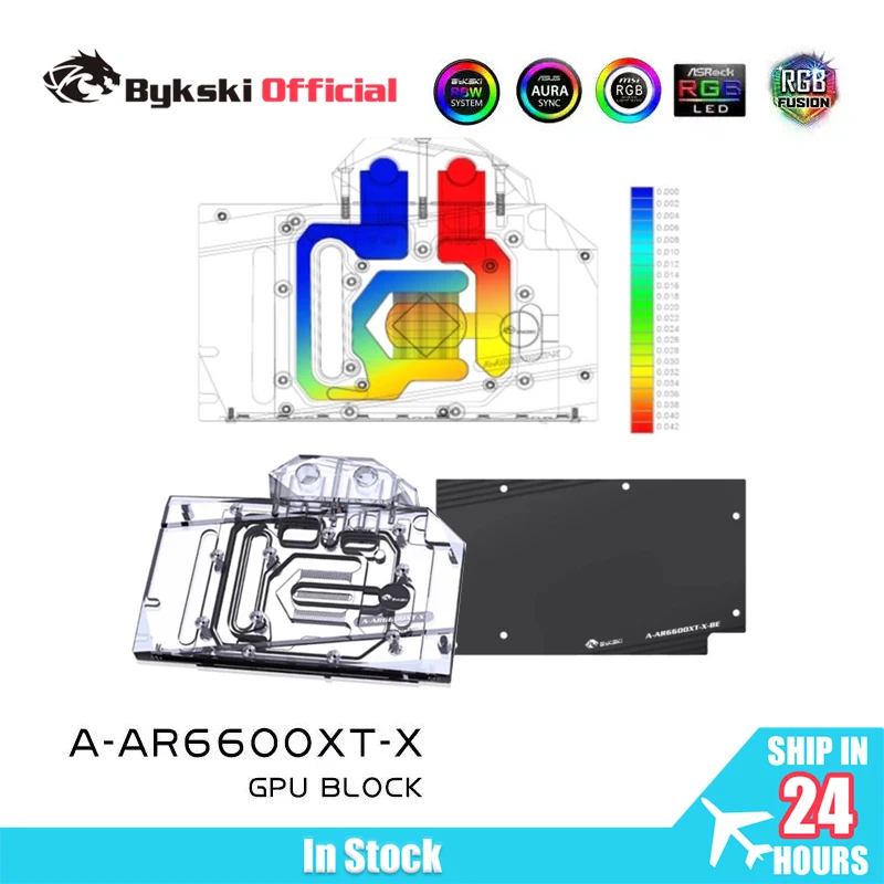 Bykski A-AR6600XT-X GPU-waterblok Gebruik ASRock AMD Radeon RX 6600XT Challenger ITX 8GB GPU-kaart / volledige dekking koperen radiatorblok