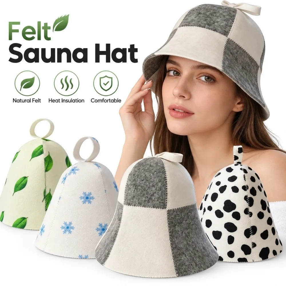 Gifts Leaf Pattern Sauna Hat Snowflake Thickened Polka Dot Sauna Cap Felt Absorbent Spa Hat Unisex
