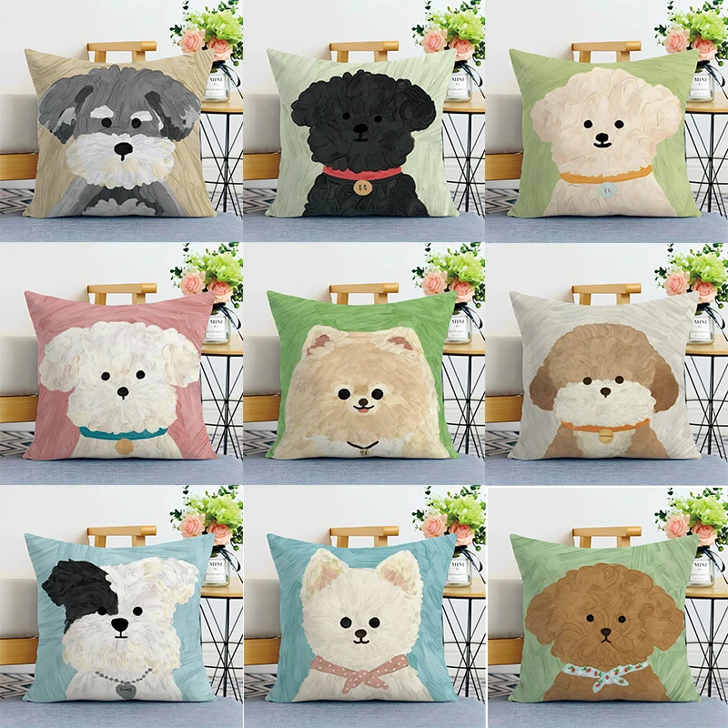 

Cute Painting Puppy Print Decorative Pillowcase Bedroom Living Room Square Cushion Pillowcase