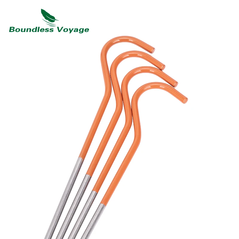 Boundless Voyage Titanium Alloy Tent Pegs Stakes Outdoor Camping Tent Nails Lightweight Elbow Grass Tent Pins 8 / 12 pcs/lot